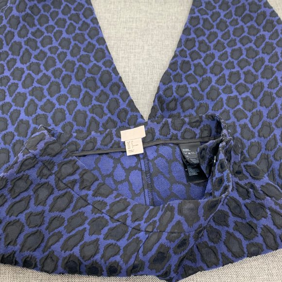 H&M Mid Rise Pants Animal Print Blue Black Zipper Closure size 6 - Picture 5 of 15